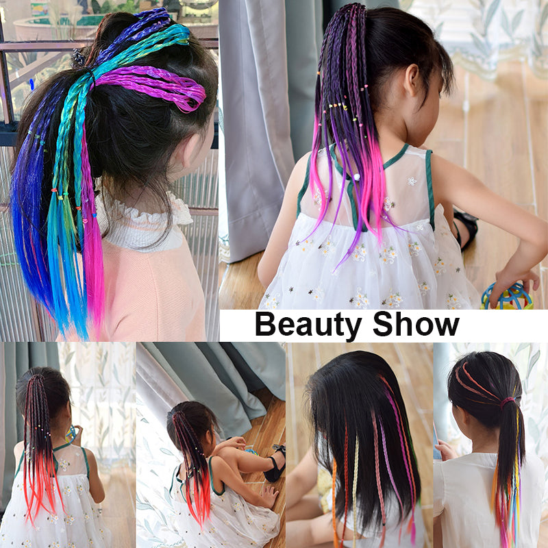 Girls Colorful Wigs Ponytail Hair Ornament Headbands Rubber Bands - KiwisLove