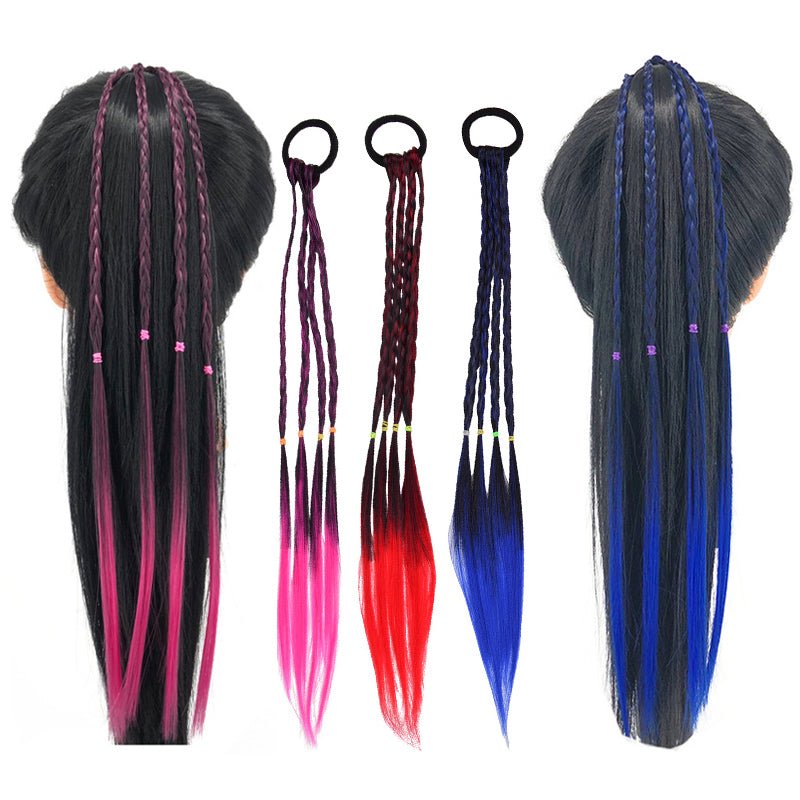 Girls Colorful Wigs Ponytail Hair Ornament Headbands Rubber Bands - KiwisLove