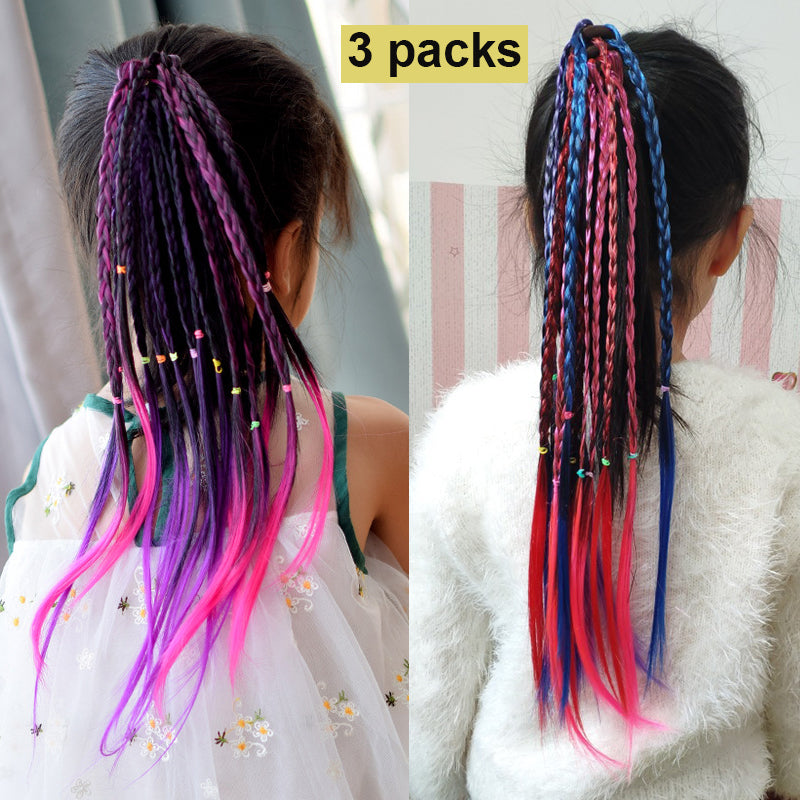 Girls Colorful Wigs Ponytail Hair Ornament Headbands Rubber Bands - KiwisLove