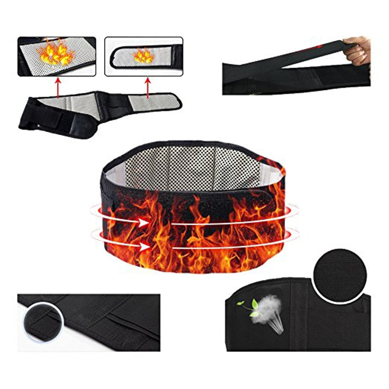 Tcare Adjustable Waist Tourmaline Self-Heating Magnetic Therapy Back Waist Support Belt Lumbar Brace Massage Bands Health Care - KiwisLove