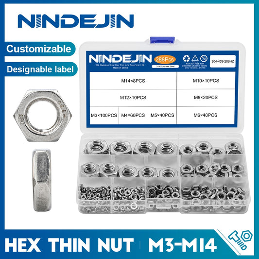 288pcs Hex Hexagon Thin Nuts Assortment Kit  Metric DIN439 Hex Thin Nut - KiwisLove
