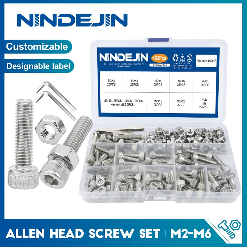 NINDEJIN Hex Hexagon socket cap head screws set allen head screw kit - KiwisLove