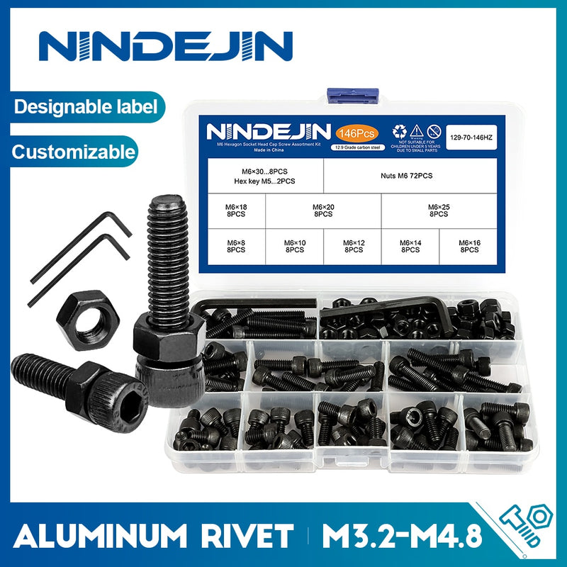 NINDEJIN hex hexagon socket head cap screw nut 12.9 grade carbon steel - KiwisLove