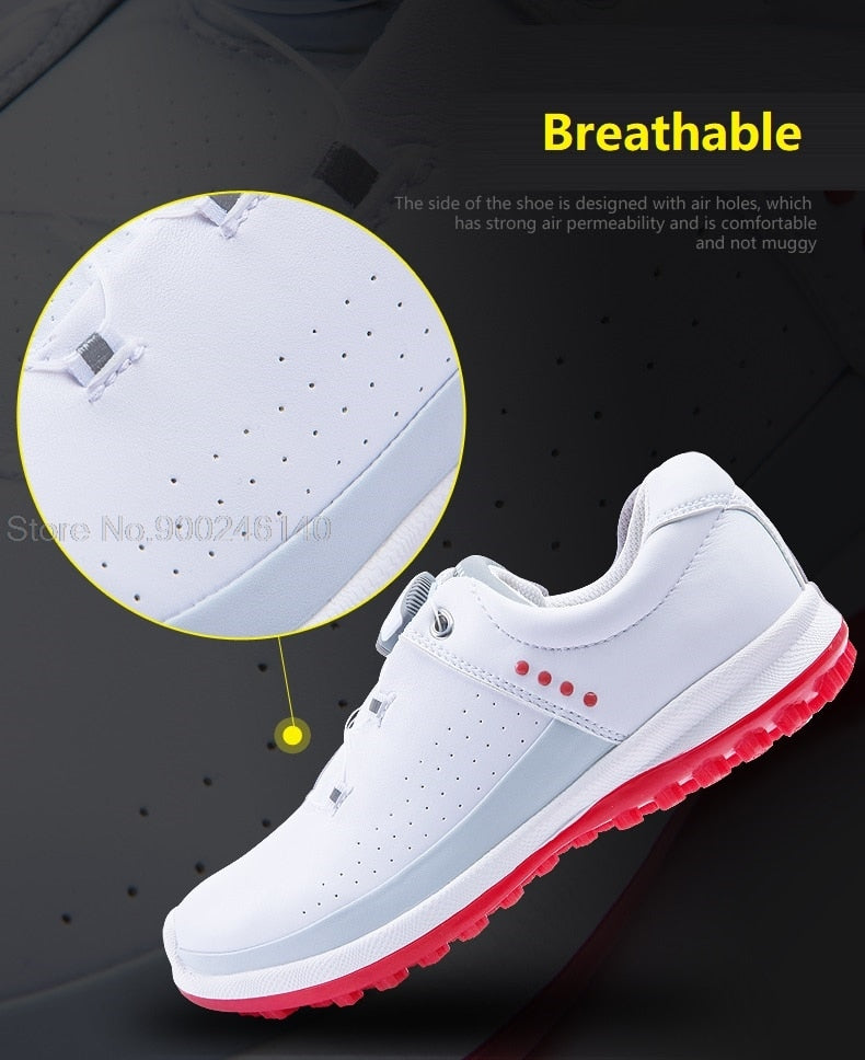 Waterproof Golf Shoes Women Spikes Athletic Sneakes Knob Buckle - KiwisLove