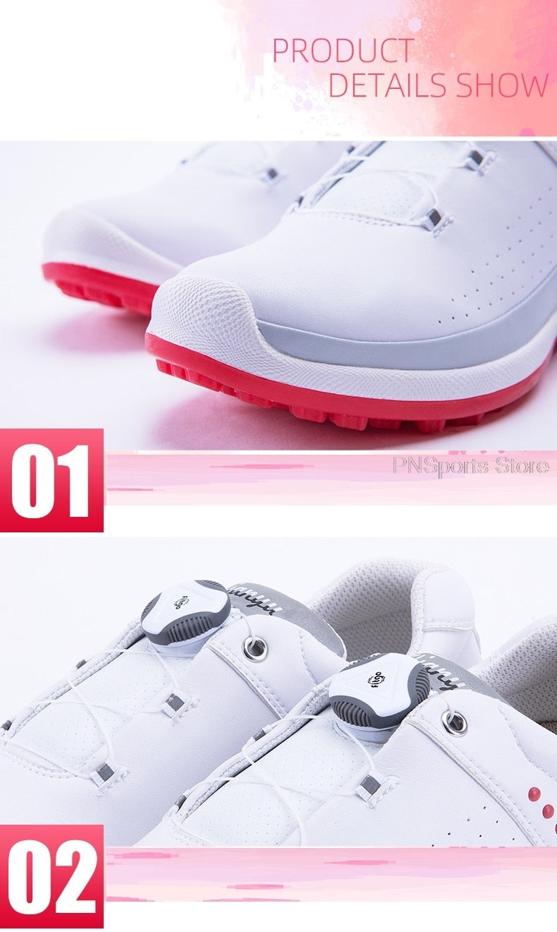 Waterproof Golf Shoes Women Spikes Athletic Sneakes Knob Buckle - KiwisLove