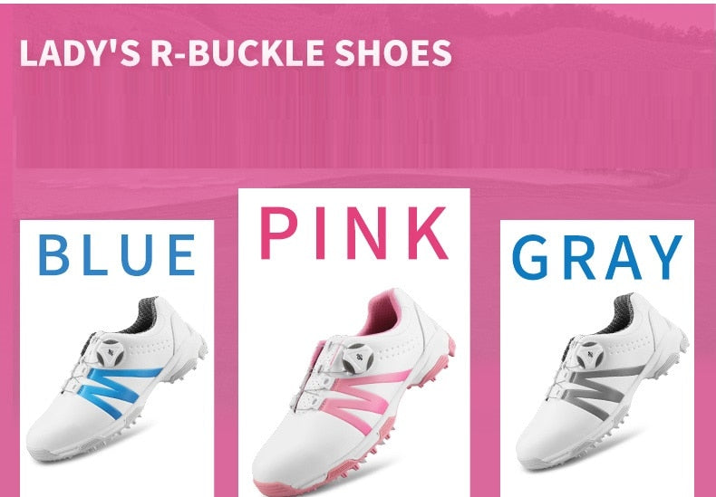 Pgm Breathable Women Golf Shoes Waterproof Leather Rotating Knobs Anti-Skid Sneakers - KiwisLove