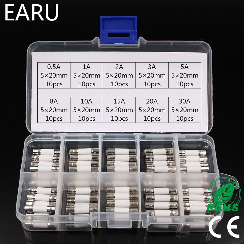 100pcs Ceramic Fuse 5mm x 20mm Slow Blow 250V Circuit Breaker Car Cigar O - KiwisLove
