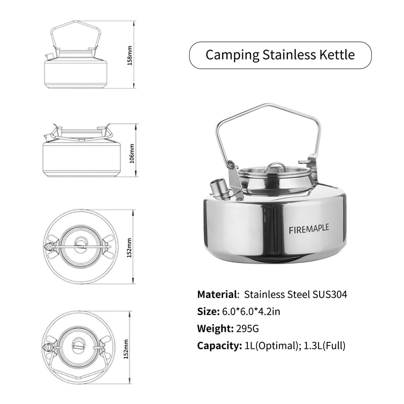 Fire Maple Antarcti S304 Stainless Steel Kettle Teapot 1L 295g - KiwisLove