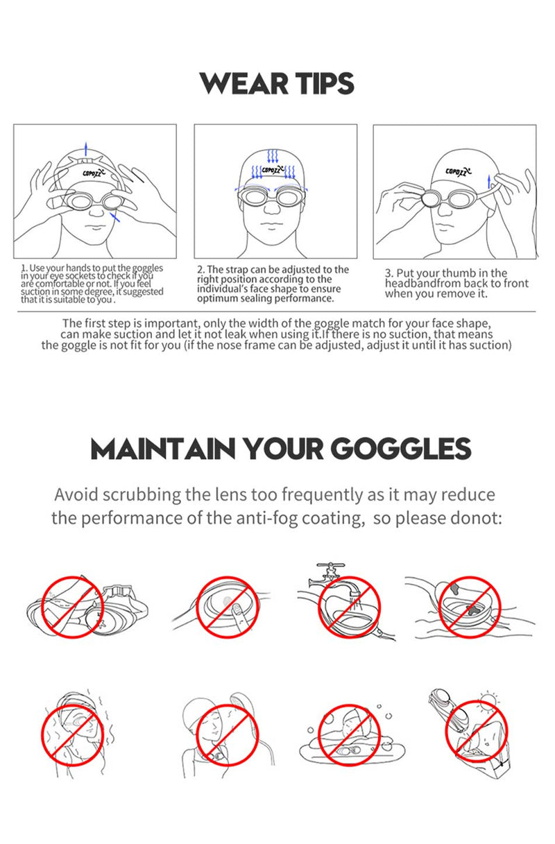 COPOZZ Soft Silicone Swimming Goggles Eyewear Anti-Fog UV Men Women - KiwisLove