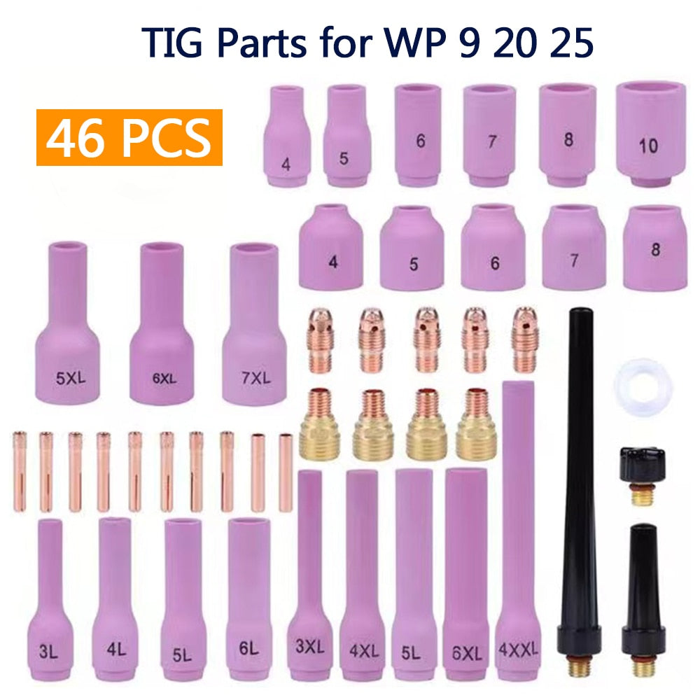 46Pcs TIG Welding Torch Stubby Gas Lens TIG Back Cap Collet Bodies Spares Kit - KiwisLove