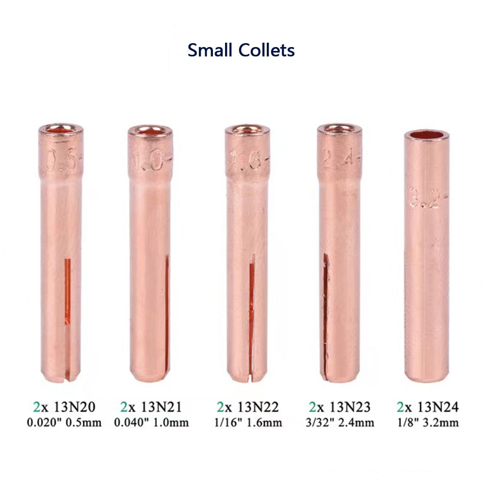 46Pcs TIG Welding Torch Stubby Gas Lens TIG Back Cap Collet Bodies Spares Kit - KiwisLove