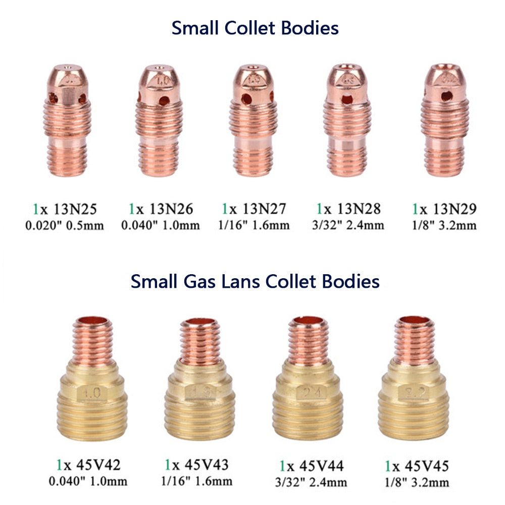 46Pcs TIG Welding Torch Stubby Gas Lens TIG Back Cap Collet Bodies Spares Kit - KiwisLove