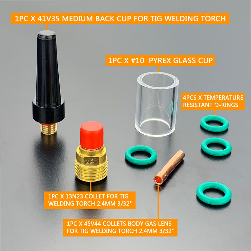 TIG Welding Torch Gas Lens Pyrex Cup Kit 2.4mm For WP-9/20/25 3/32" Series - KiwisLove