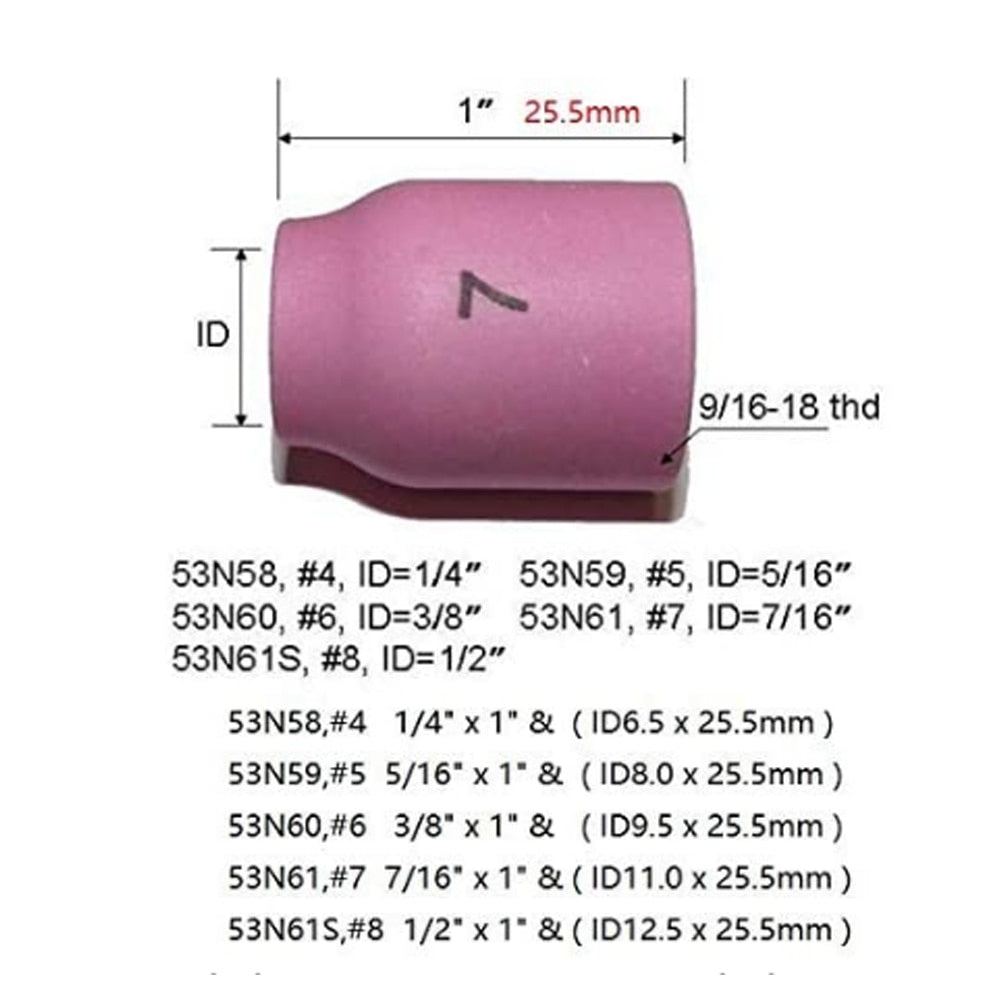 10pcs TIG Gas Lens Alumina Nozzle Ceramice Cup 53N61 7# 7/16" Orifice - KiwisLove