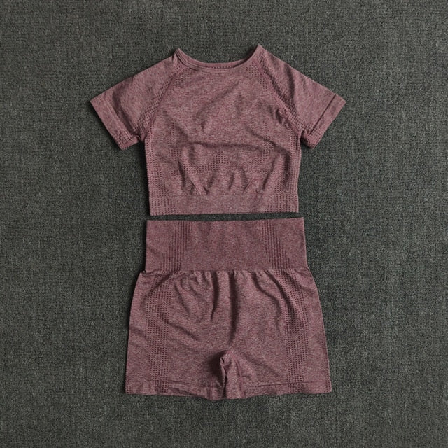 Sise S Seamless Yoga Set Workout Gym Fitness Long Sleeve Crop Top High Waist Leggings - KiwisLove