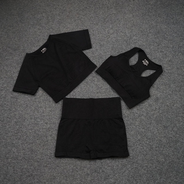Sise S Seamless Yoga Set Workout Gym Fitness Long Sleeve Crop Top High Waist Leggings - KiwisLove