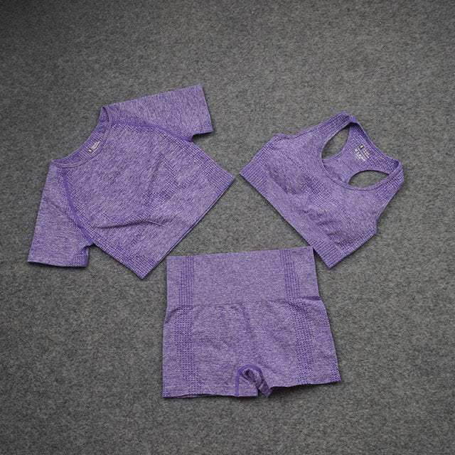 Sise L Seamless Yoga Set Workout Gym Fitness Long Sleeve Crop Top High Waist Leggings - KiwisLove