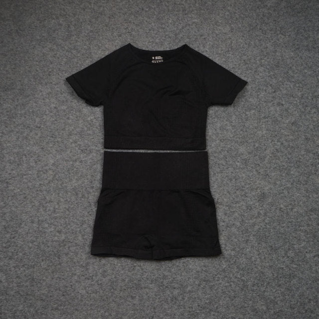 Sise S Seamless Yoga Set Workout Gym Fitness Long Sleeve Crop Top High Waist Leggings - KiwisLove