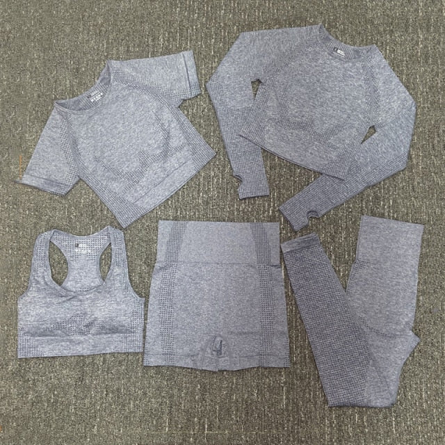 Seamless Women Yoga Set Fitness Gym Long Sleeve Crop Top High Waist Legging - KiwisLove