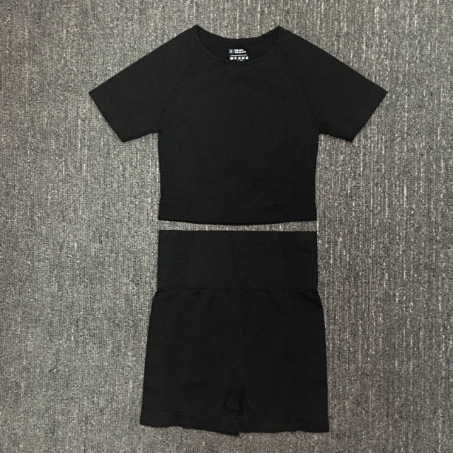 Seamless Women Yoga Set Fitness Gym Long Sleeve Crop Top High Waist Legging - KiwisLove