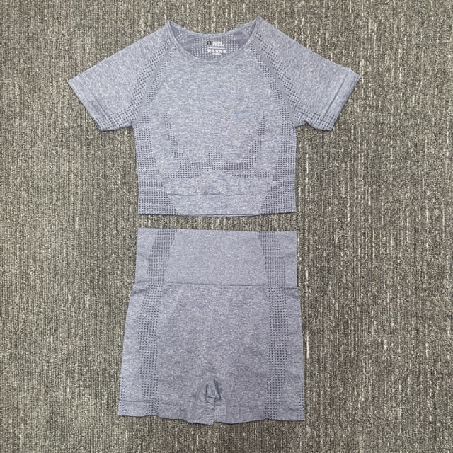 Seamless Women Yoga Set Fitness Gym Long Sleeve Crop Top High Waist Legging - KiwisLove