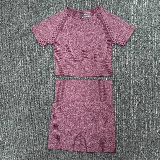 Seamless Women Yoga Set Fitness Gym Long Sleeve Crop Top High Waist Legging - KiwisLove