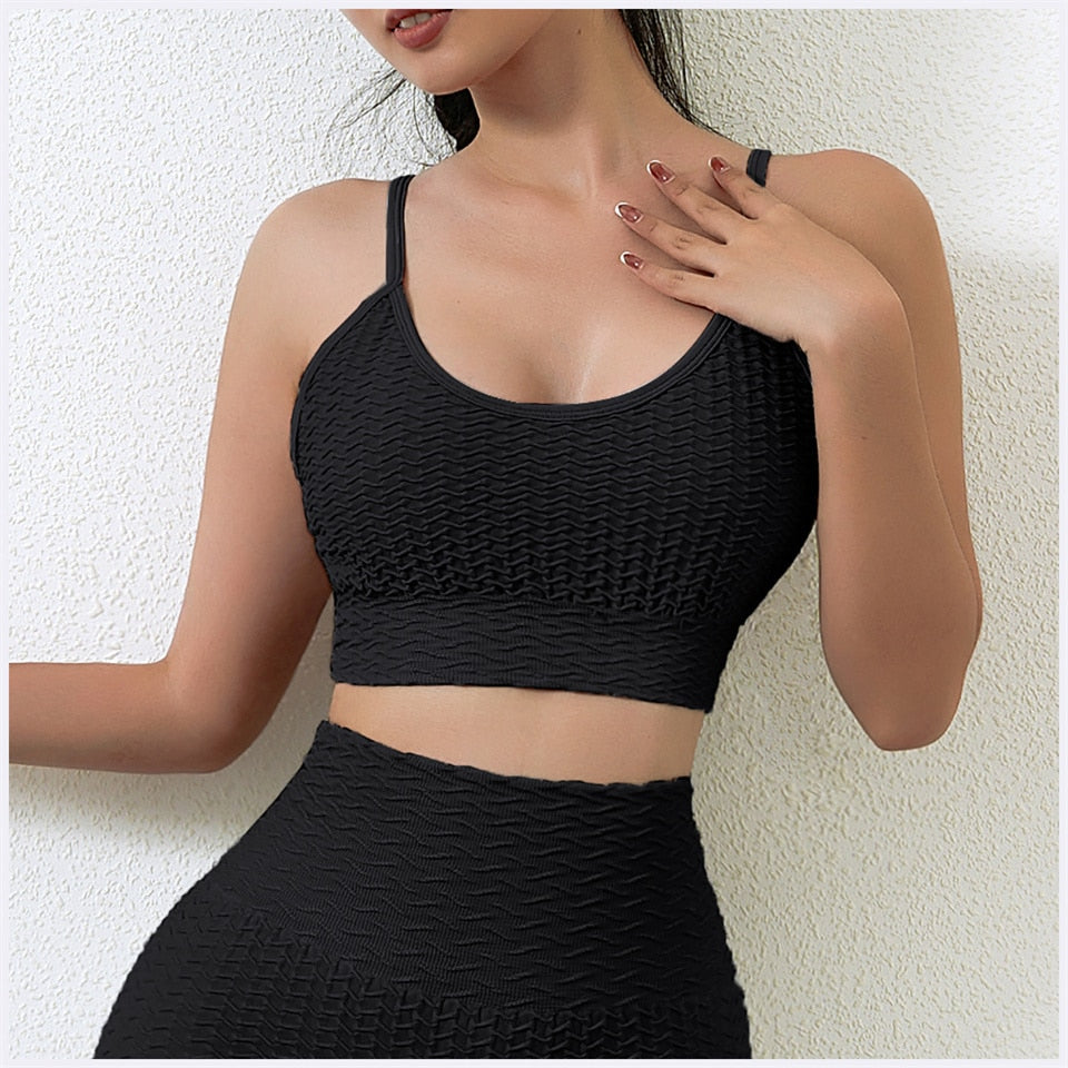 Bubble Fitness Women Yoga Sets  Seamless Running Bicycle  High Waist Push Up Tight Leggings - KiwisLove