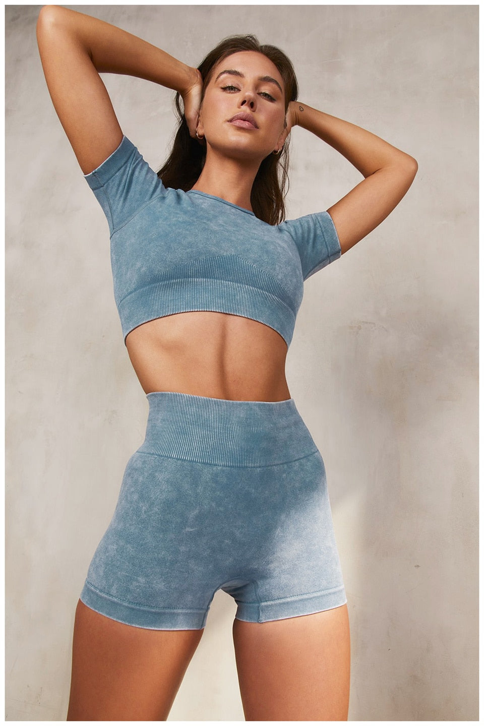 Seamless Fitness Yoga High Elastics Sand Wash Gym Running Bicycle Sportwear Workout Outfit - KiwisLove