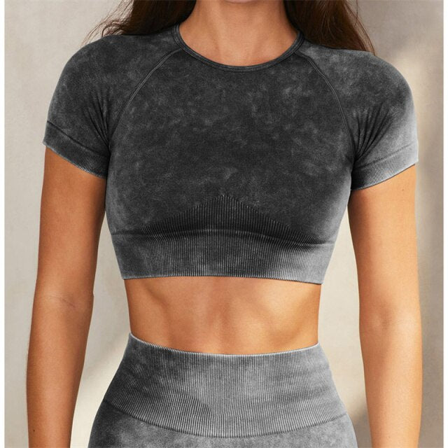 Seamless Fitness Yoga High Elastics Sand Wash Gym Running Bicycle Sportwear Workout Outfit - KiwisLove