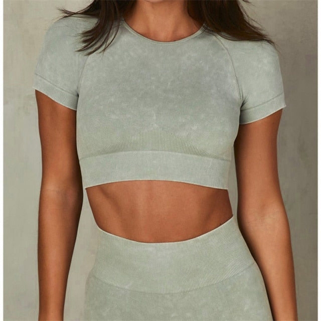 Seamless Fitness Yoga High Elastics Sand Wash Gym Running Bicycle Sportwear Workout Outfit - KiwisLove