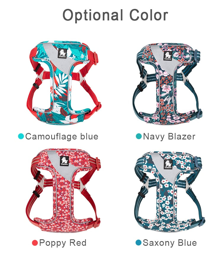 Truelove Floral Soft Padded Cotton Dog Harness Adjustable Snappy Easy Fit - KiwisLove