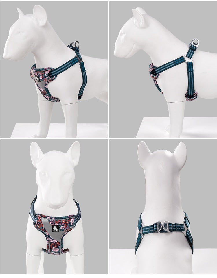 Truelove Floral Soft Padded Cotton Dog Harness Adjustable Snappy Easy Fit - KiwisLove