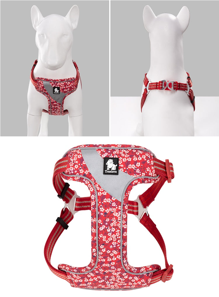 Truelove Floral Soft Padded Cotton Dog Harness Adjustable Snappy Easy Fit - KiwisLove