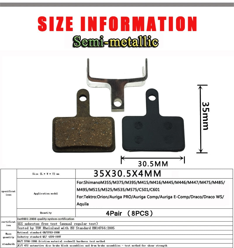 4 Pair Bicycle Disc Brake Pad FOR SHIMANO  Semi-Metallic Accessories - KiwisLove