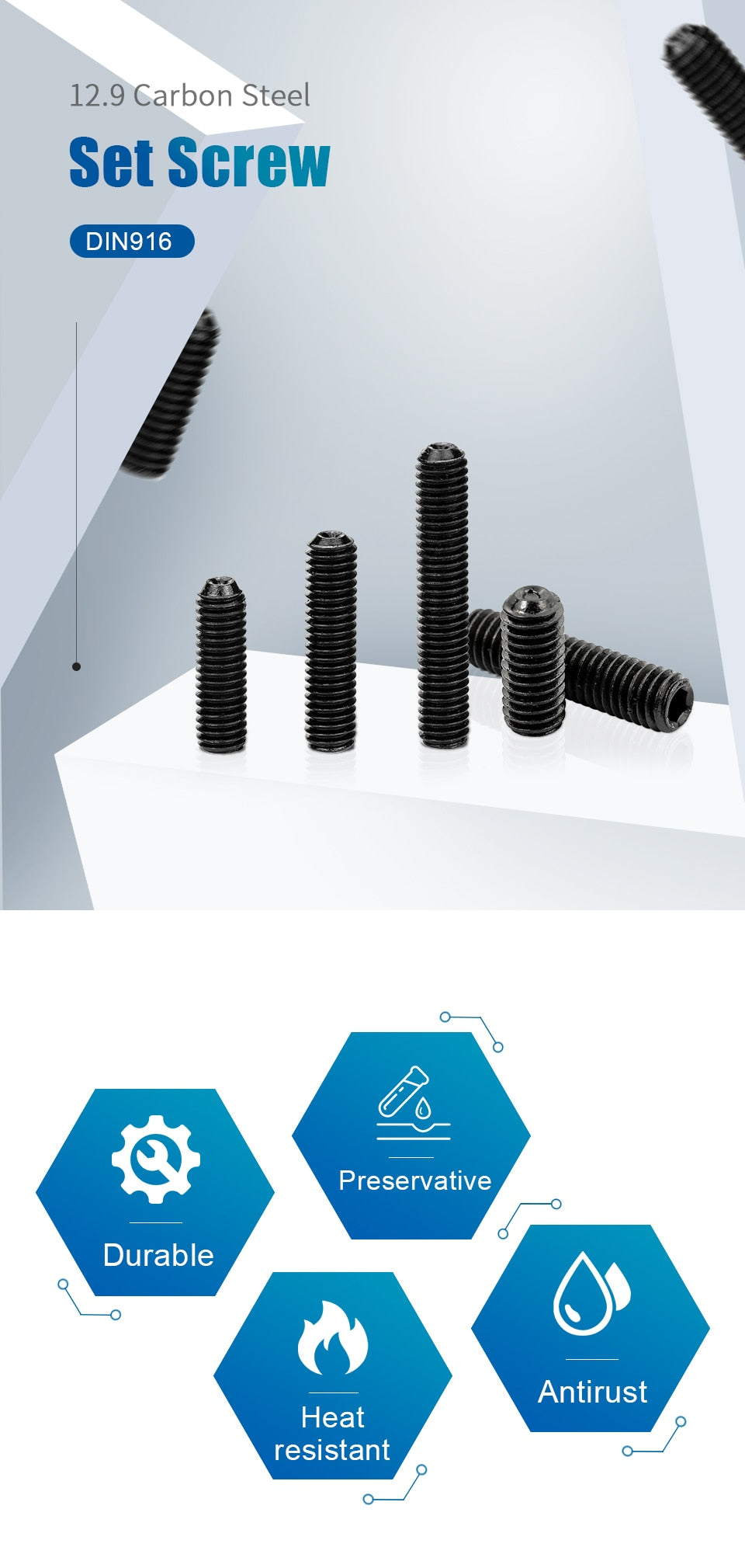 NINDEJIN 2pcs M12 Hexagon Socket Set Screw Cup Point Grub Carbon Steel - KiwisLove