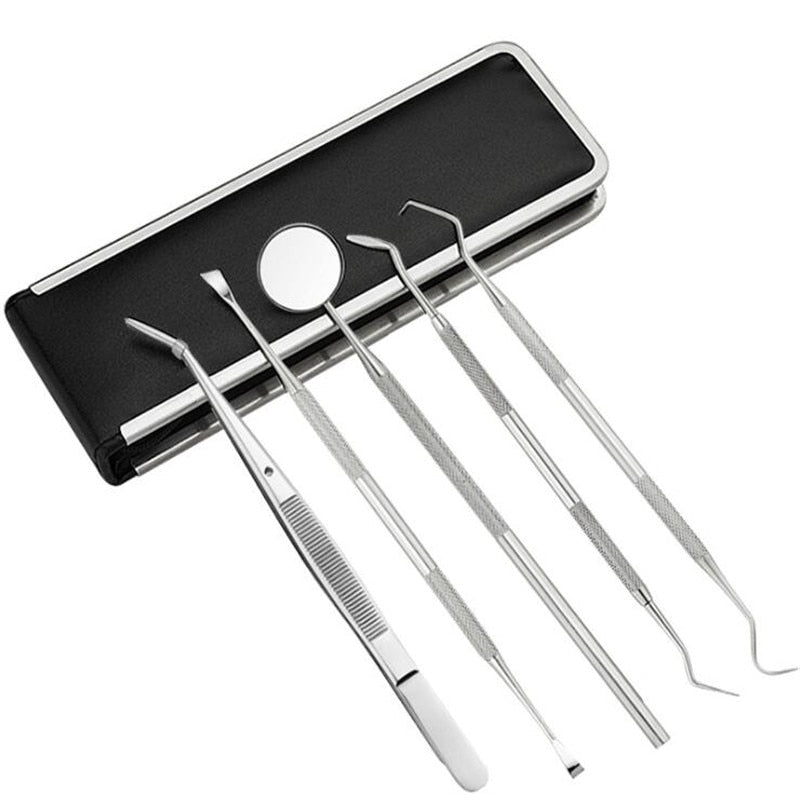 6PCS 304 Stainless Steel Dental Tools Kit Teeth Tartar Scraper Mouth Mirror with Case - KiwisLove