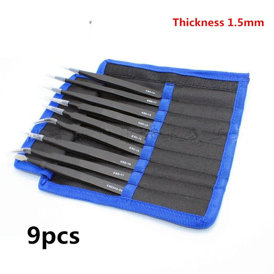 9pcs Anti-static ESD Tweezers Precision Stainless Steel Tweezers - KiwisLove