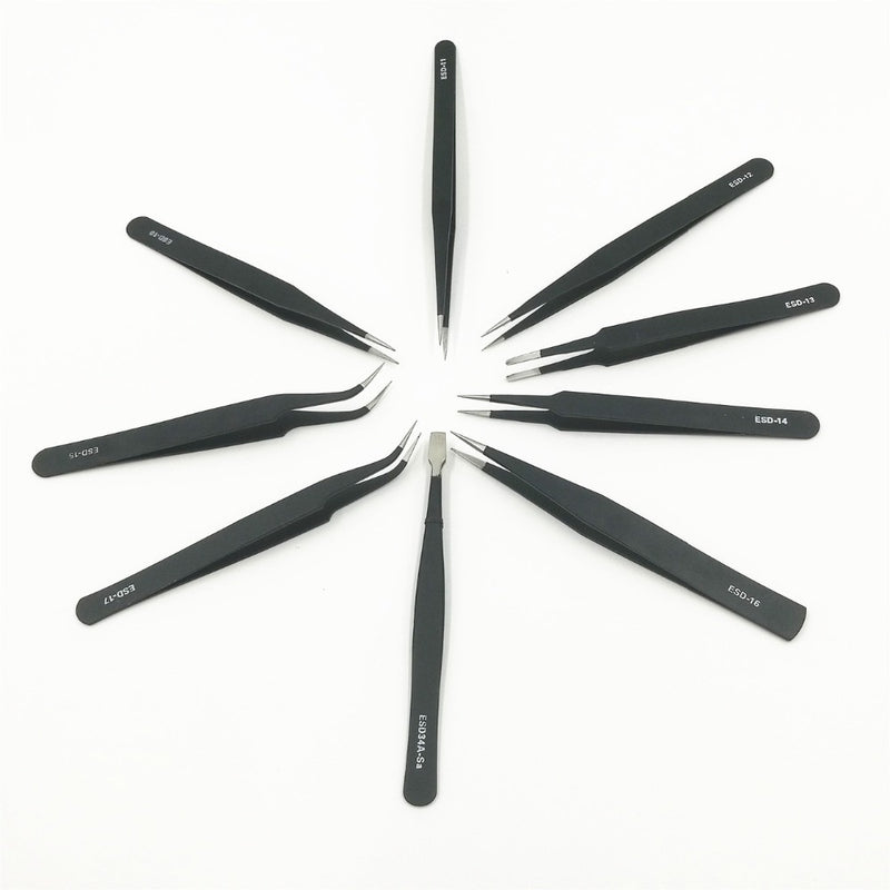 9pcs Anti-static ESD Tweezers Precision Stainless Steel Tweezers - KiwisLove
