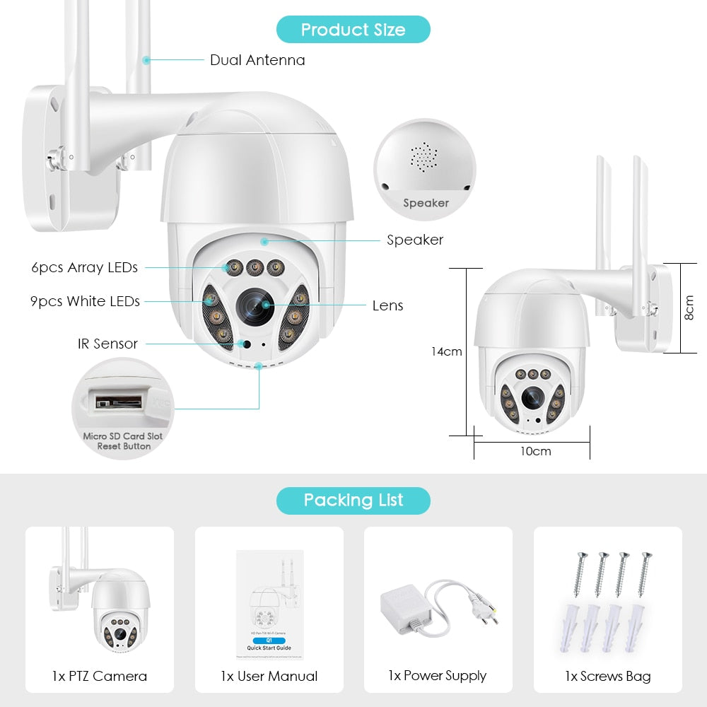 Wifi IP Camera Outdoor Ai Human Detection Auto Tracking PTZ - KiwisLove