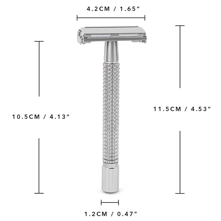 Qshave Double Edge Razor silver 1 Handle & 5 blades  Long Handle Butterfly Open, - KiwisLove