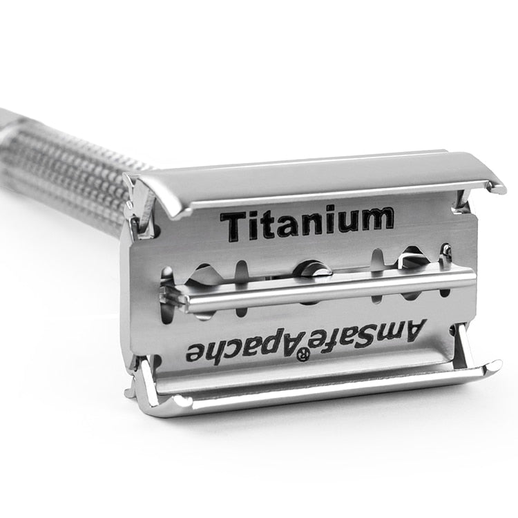 Qshave Double Edge Razor silver 1 Handle & 5 blades  Long Handle Butterfly Open, - KiwisLove