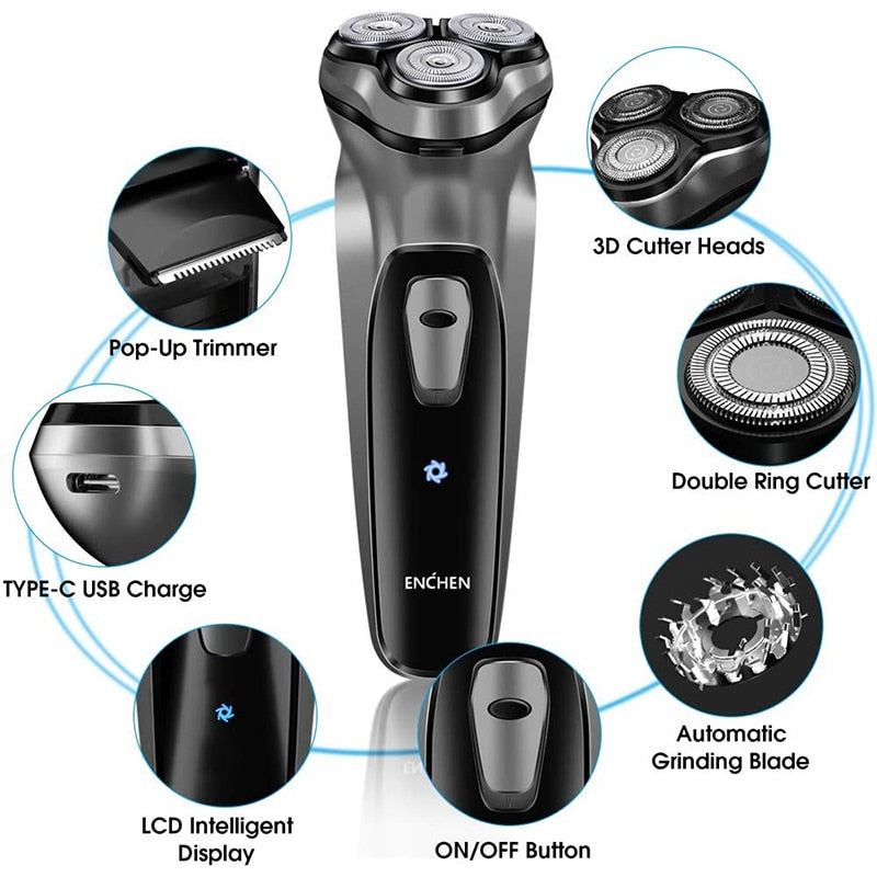 ENCHEN BlackStone Electric Shaver for Men USB Rechargeable Wet Dry Electric Razor with Pop-up Trimmer Cordless Beard Trimmer - KiwisLove