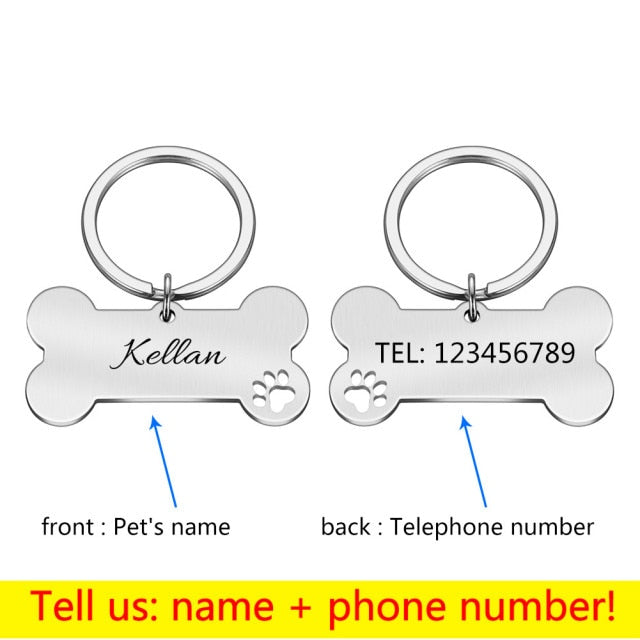 Custom Personalized Pet Tag Engraved Cat Puppy Dog Name Stainless Steel - KiwisLove