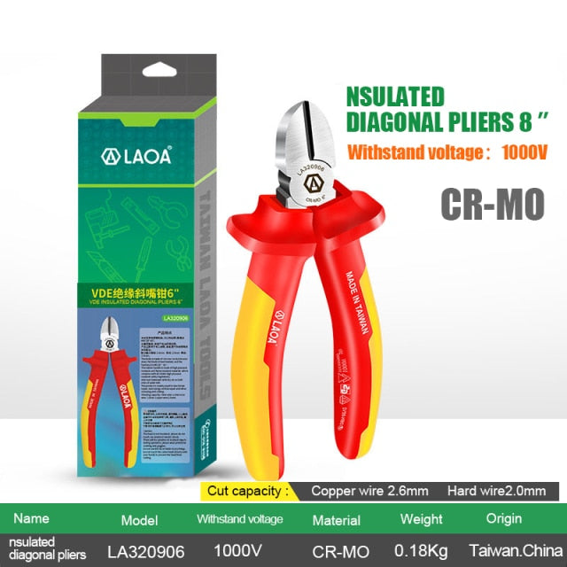 LAOA 1000V Insulating Pliers VDE Diagonal Cr-Mo Steel Wire Cutters - KiwisLove