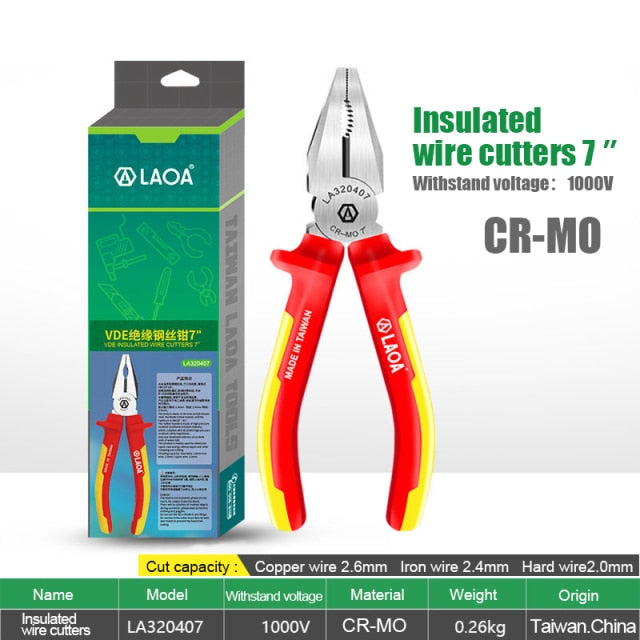 LAOA 1000V Insulating Pliers VDE Diagonal Cr-Mo Steel Wire Cutters - KiwisLove