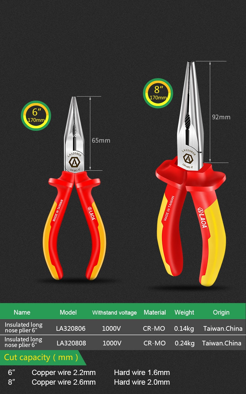 LAOA 1000V Insulating Pliers VDE Diagonal Cr-Mo Steel Wire Cutters - KiwisLove