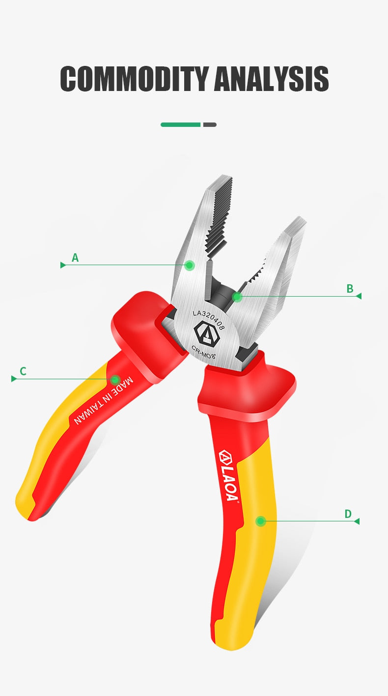 LAOA 1000V Insulating Pliers VDE Diagonal Cr-Mo Steel Wire Cutters - KiwisLove