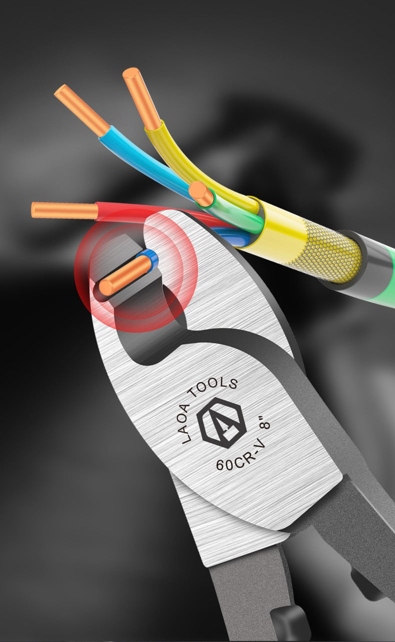 LAOA Multifunction Cable Cutter Wire Strippers CR-V Electrical Cutting Tool 6inch 8inch 10inch Cable Shear Pliers - KiwisLove