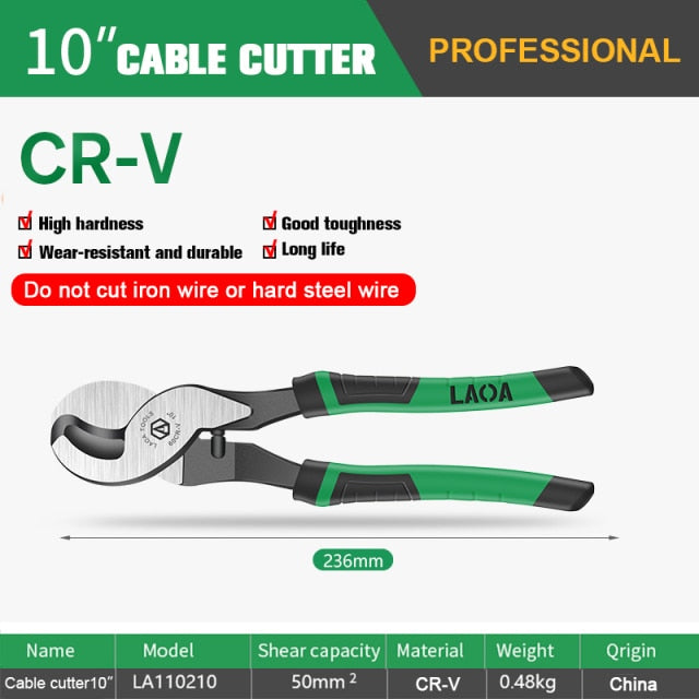 LAOA Multifunction Cable Cutter Wire Strippers CR-V Electrical Cutting Tool 6inch 8inch 10inch Cable Shear Pliers - KiwisLove