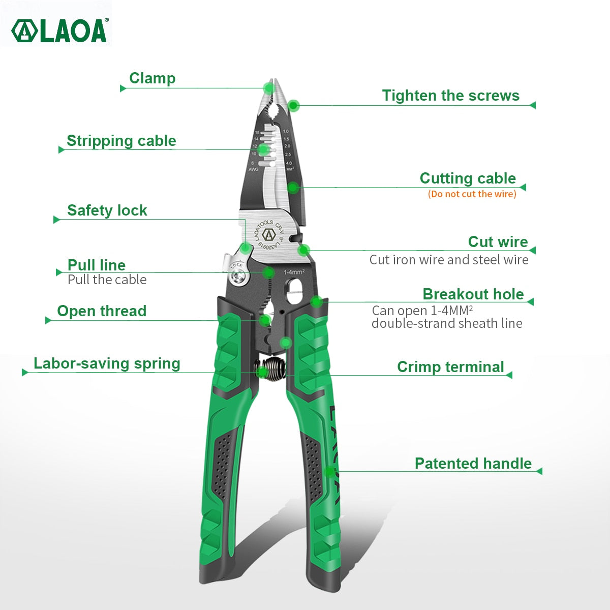 LAOA 9Inch Electrician Pliers Large Needle Nose Pliers for Wire Stripping 9in1 - KiwisLove